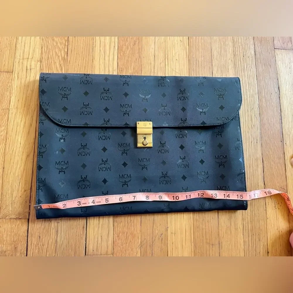 80s Vintage Black MCM Envelope Style Soft Briefcase with Key